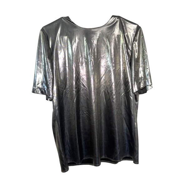 Metallic Silver 2-Piece Set Open Front Duster Jacket & Short Sleeve Top Womens S - Picture 4 of 12